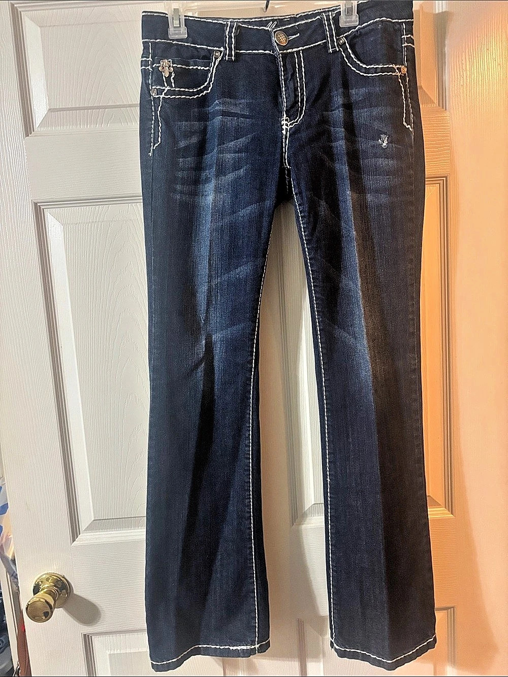 Miss Chic Bootcut Embroidered Pocket Jeans in Blue